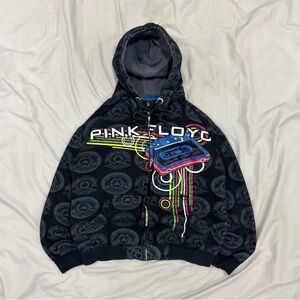 Vintage Pink Floyd All Over Full Print Retro Tech Graphics Cropped Zip Up Hoodie